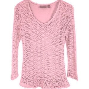 Croft & Barrow Women’s Long Sleeve XL CrewNeck Pullover Knit Crochet Lined Top